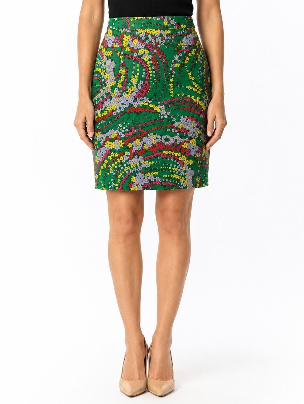 Talbots Petites Women’s Floral Pencil Skirt Green Multicolor Cotton Stretch- 12P